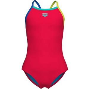 ARENA Feel Girls' Youth Light Drop Back Solid Swimsuit Waterfeel Fabric Comfortable One Piece Suit Pool or Beach (14 Years, Fluo Red/Blue China/Soft Green)