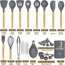 Umite Chef Kitchen Cooking Utensils Set, 33 pcs Non-stick Silicone Spatula Set with Holder, Woodle Handle Heat Resistant Gadgets Utensil (Gray)