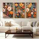 IARTTOP Large Floral Framed Canvas Wall Art 16x24 Inch Orange Abstract Blossom Flowers Wall Decor Set of 3 Mid-century Modern Boho Botanical Art Prints for Living Room Bedroom Office