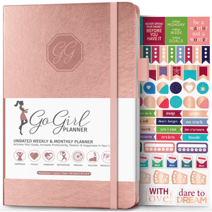 GoGirl Planner and Organizer for Women – Compact Size Weekly Planner, Goals Journal & Agenda to Improve Time Management, Productivity & Live Happier. Undated – Start Anytime, Lasts 1 Year – Rose Gold