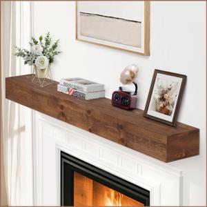 G GOOD GAIN Fireplace Mantel 60inch - Solid Wood Mantel Shelf Handcrafted Rustic | Floating Mantle Shelves Decor for Wall, Bedroom, TV, Books, LivingroomDarkWalnut, 60"x8"x5"