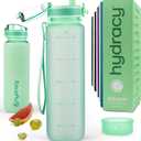 Hydracy Water Bottle with Time Marker -Large BPA Free Water Bottle & No Sweat Sleeve -Leak Proof Gym Bottle with Times to Drink - Ideal for Fitness Sports & Outdoors (Aqua Green)