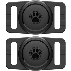 GOCII for Airtag Dog Collar Holder 2 Pack,Waterproof Dog Collar Holder for Apple AirTag(Gen 1 & 2),Silicone Air Tags Case for Dog Collars(Black)