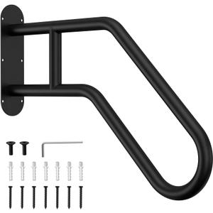 LuckIn Handrails for Outdoor Steps, 1 to 3 Steps Outdoor Handrail Wall Mount 26 Inch, Stair Railing for Kids, Elderly, Pregnant Women, U Shaped & Matte Black, Easy Installation, for Garden, Garage