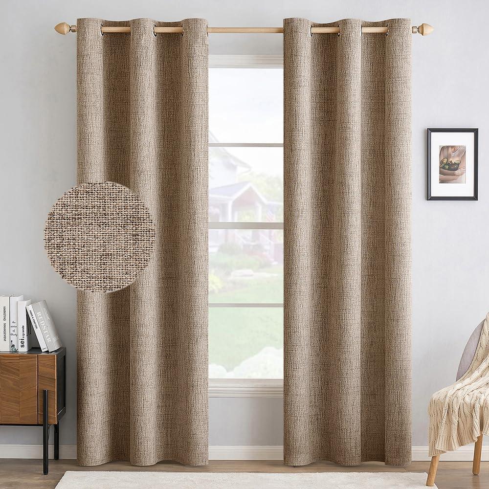 MIULEE 100% Blackout Linen Textured Curtains for Bedroom Solid Thermal Insulated Copper Brown Grommet Room Darkening Curtains & Drapes Luxury Decor for Living Room Nursery 42 x 84 Inch (2 Panels)