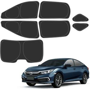D-Lumina Rear  Side Window Sun Shade for 2016-2021 Honda Civic Accessories, Windshield Sunshade Window Shades Sun Visor Protector Block UV Rays Heat, Foldable 2 Layers 210T Material Pack of 7