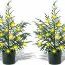 2FT 2Pack Artificial Topiary Trees Outdoor Potted Artificial Plant for Front Porch, UV Resistant Faux Bush Real Touch Pine Trees with Light for Garden, Yard & Patio Decor