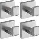 Brushed Nickel Towel Hooks for Bathrooms, Heavy Duty Wall Mounted Stainless Steel Modern Hook, 4 Pack  Ideal for Hanging Towels, Robes, Coats, in Kitchen, Bedroom, Bathroom, or Hotel