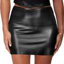 VividMosaic Women's Y2K Black Leather Mini Skirt High Waisted Side Zipper Stretchy Faux PU Bodycon Short Skirts S