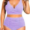Holipick Two Piece Plus Size Swimsuits for Women High Waisted Bikini Tummy Control Bathing Suits Twist Front Swimwear