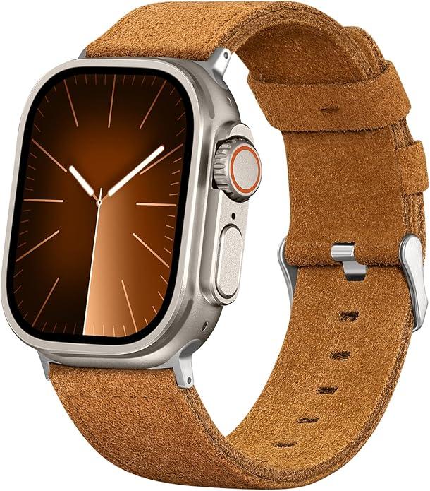 Bandsie Leather Band Compatible with Apple Watch Ultra 3/Ultra 2/Ultra Band 49mm 46mm 45mm 44mm 42mm for Men, Vintage Genuine Suede Leather Wristband Strap for iWatch Series 11 10 9 8 7 6 5 4 SE 3 2 1 (Retro Brown)