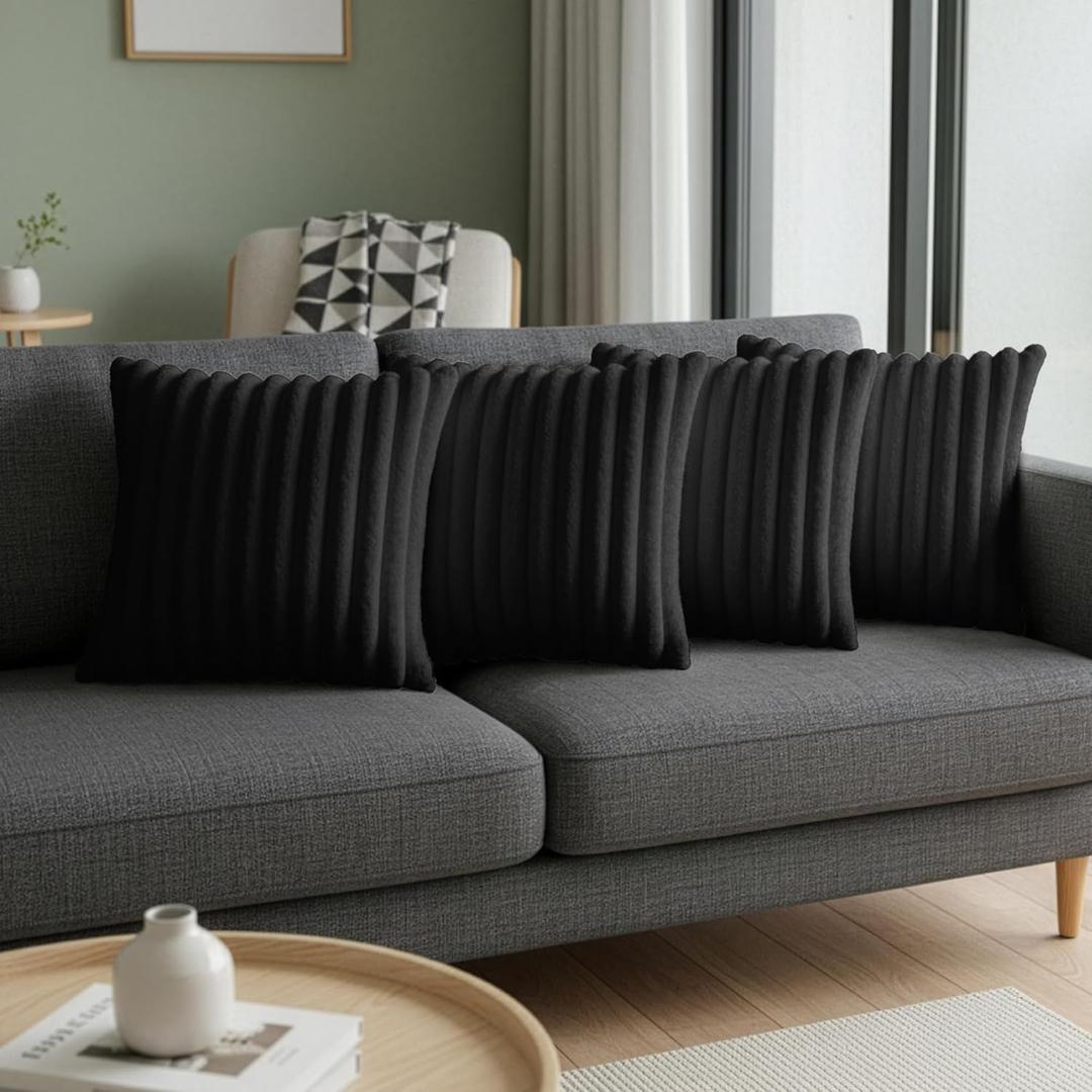 Black Throw Pillow Covers 16 x 16 Set of 4, Cute Boho Throw Pillow Cover for Couch/Bed, Decorative Pillows Covers for Sofa/Bed, Accent Pillow Covers for Living Room, Rustic/Home/Room Decor