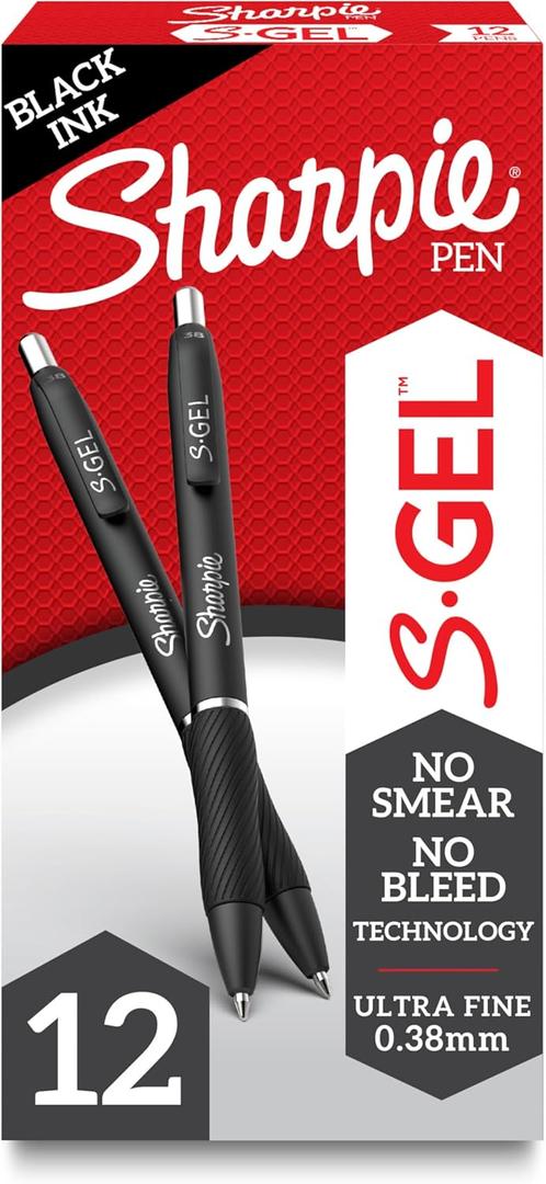 Sharpie S-Gel Gel Pens Ultra Fine Point (0.38mm) Black 12 Count Sharpie S-Gel Gel Pens Ultra Fine Point (0.38mm) Black 12 Count