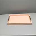 Modern Elegant 18"x12" Rectangle Baby Pink Tray Glossy Shagreen Faux Leather Decorative Ottoman Coffee Table Perfume Dresser Kitchen Serving Tray with Gold Polished Metal Handles.