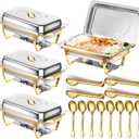 Chafing Dishes for Buffet, 8 Qt High Grade Chafing Dish Buffet Set, Rolled-Edge Design Food Warmers for Parties, Buffet, Wedding, Birthday, Camping 4 Pack 4 Pans [Half Gold]