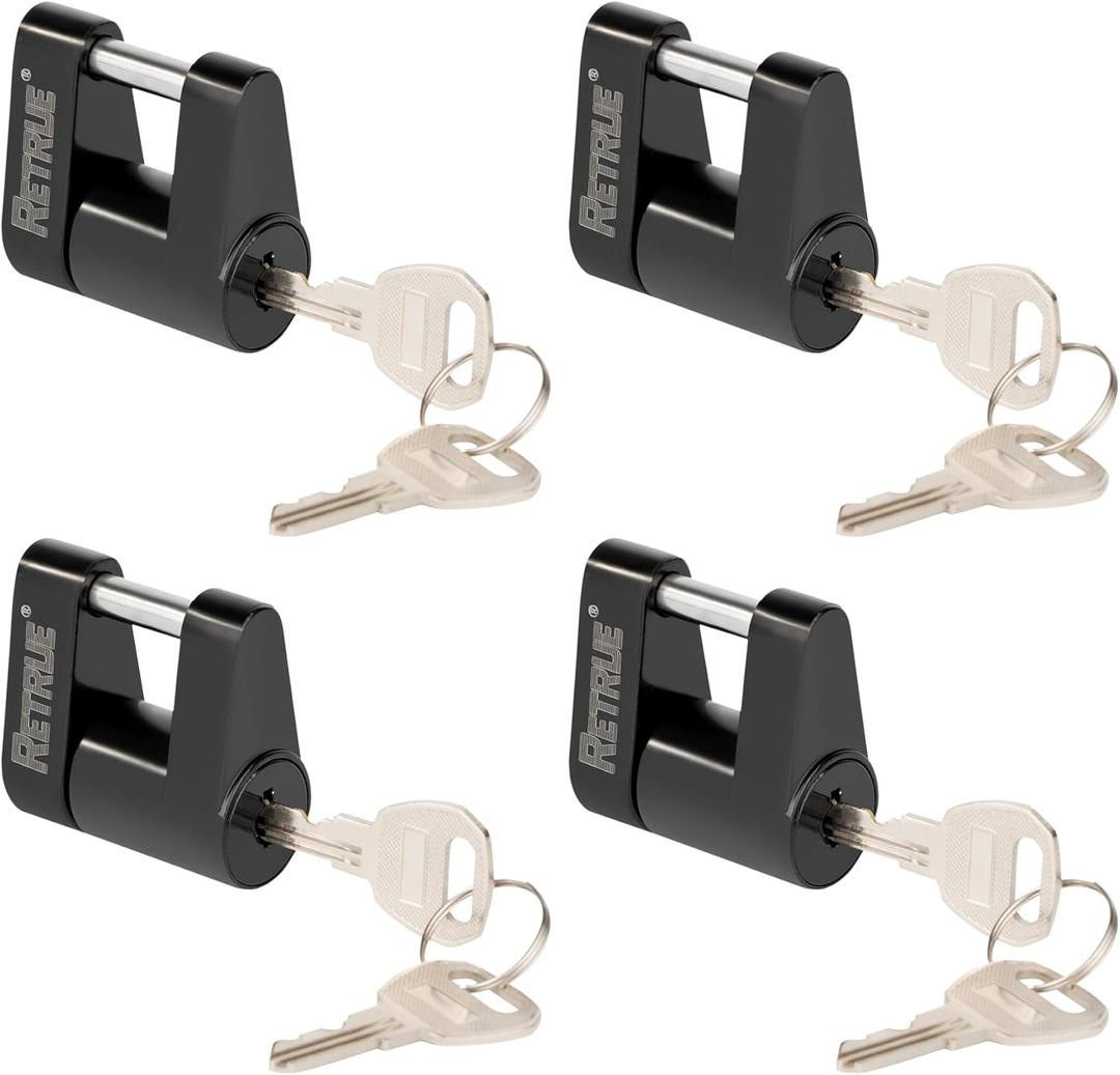 RETRUE Trailer Tongue Coupler Lock, Trailer Hitch Lock,Dia 1/4 Inch, 3/4 Inch Span for Tow Boat RV Truck Car's Coupler (Pack of 4, Black)