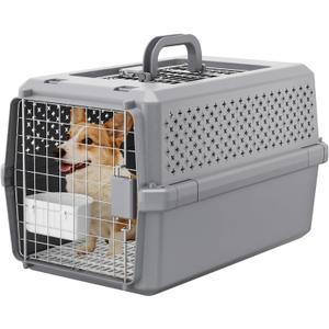 RIZZARI Gray Pet Carrier for Medium Dogs & Cats, Hard-Sided Travel Kennel | Spacious Interior,Reinforced Side Latches,Stable Carrying Handle,Wide Front Entry,Supports Daily Travel,Light weight to Carry