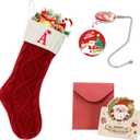 Ulico Initial Christmas Stockings, 18 Large Embroidered Monogram Knit Christmas Stocking,Xmas Stocking for Kids, Holiday and Family Stocking for Fireplace or Party Decoration Red-White Letter A