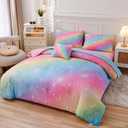 6 Pieces Pink Twin Comforter Set for Girls,Kids Glitter Galaxy Rainbow Bedding Sets Bed in A Bag (1 Comforter, 1 Flat Sheet,1 Fitted Sheet,2 Pillowcases and 1 Cushion Cover)
