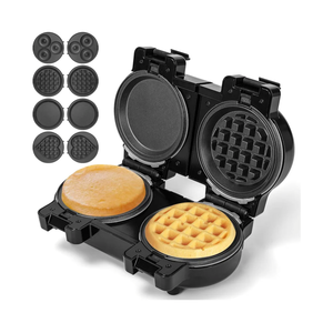 Mini Waffles Maker with 8 Removable Plates, 4 in 1 Double Small Waffle Maker Mini Waffle, Heart Waffle, Griddle, Donut, 5" Non Stick Waffle Iron for Kid, Use One/Both Sides By the Button On the Back