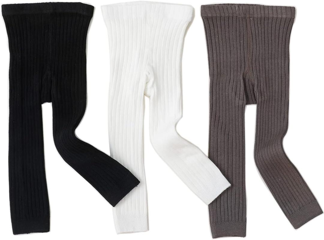 3 Pack Girls Toddler Baby Basic Ribbed Sweater and Leggings Footless Tights Kids Little Girls Dress Bottom Top Pants (M)