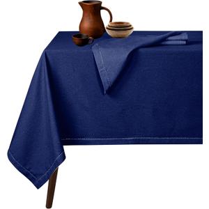 Native Fab Tablecloth 52x70 Inches - 100% Cotton, Durable, Wrinkle-Free, Machine Washable Table Cover for Dining Room, Banquets, Parties, Holiday, Events - Elegant, Easy Care, Home Décor - Ink Blue
