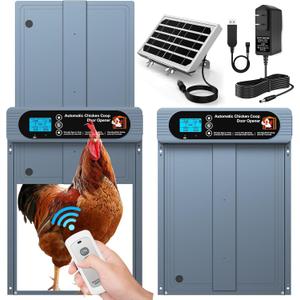 Automatic Chicken Coop Door, Extra Large Size, Anti-Pinch Design,Programmable Timer & Light Sensor Modes, Large LCD Display, Solar Powered Auto Chicken Door Opener with Remote Control (50m)
