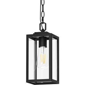 Modern Outdoor Pendant Light, 1-Light Outdoor Hanging Lantern Light, Matte Black Aluminum with Clear Glass, Exterior Pendant Lighting Fixture for Porch, Yard, Gazebo