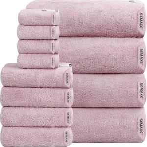 SEMAXE 12-Piece Family Bathroom Towel Set - 100% Cotton, 4 Bath Towels, 4 Hand Towels, 4 Washcloths, Ultra-Soft and Super Absorbent, Lighter Weight (C06: Purple)