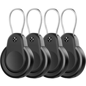 Waterproof AirTag Holder - 4 Pack Lock Case with Keychain for Apple AirTags, Air Tag Keyring with Wire Cable, Durable & Lightweight AirTag Cover for Keys, Kids, Luggage, Backpacks, Pet Collar, Black