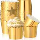 Meanplan 100 Pcs Foil Cupcake Liners Sturdy Muffin Baking Cups Cupcake Wrappers for Christmas Wedding Birthday Party Decoration, 1.97 x 1.77 Inch (Gold)