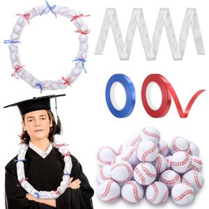33 Pcs Baseball Lei Making Kit Senior Night Graduation Candy Lei Tubing Baseball Senior Night Gift Game Party Supplies with Mesh DIY Garland Bags