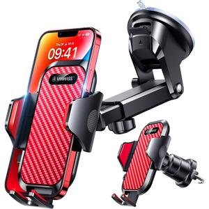 VANMASS Phone Holders for Your Car 2025 Ultimate Phone Mount Military-Grade Windshield Dashboard VentNewest Best Strongest Cell Phone Car Mount for iPhone 16 Pro Max 15 Samsung Android,Red
