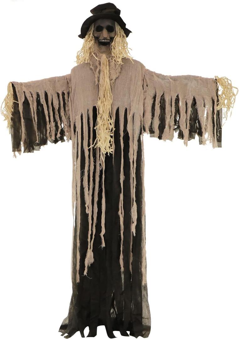 Haunted Hill Farm 6-Ft. Standing Haunted Scarecrow Halloween Prop, Poseable Indoor or Covered Outdoor Spooky Halloween Decorations, Perfect for Garden, Front Lawn, Porch, and Walkway