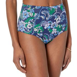 Amazon Essentials Women's High Waist Swim Bottom (Available in Plus Size) (Large, Deep Blue Paisley)
