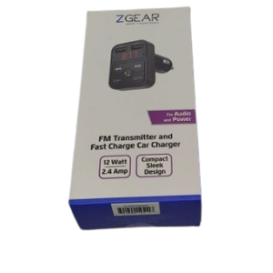 ZGEAR FM Transmitter And Fast Charge Car Charger 12 Watts 2.4 Amp Compact Sleek Design