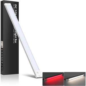 acegoo RV Interior LED Light Bar 12V LED Light Strip for Motorhome Camper Trailer Kitchen Countertop Under Cabinet Lighting, Integral Dimmer Switch & Red Night Light (Natural White, 16.5 inch)