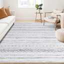 Large Living Room Area Rug 5x7: Soft Machine Washable Boho Moroccan Farmhouse Rugs for Bedroom Under Dining Table - Non-Slip Neutral Morden Indoor Floor Carpet for Home Office - Brown/Cream (5' x 7', Grey)