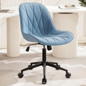 Rowill Modern Office Chair - Ergonomic Swivel Leather Desk Chair with Curved Backrest, Height Adjustable Rolling with Wheels, Perfect for Study Room & Office, Blue
