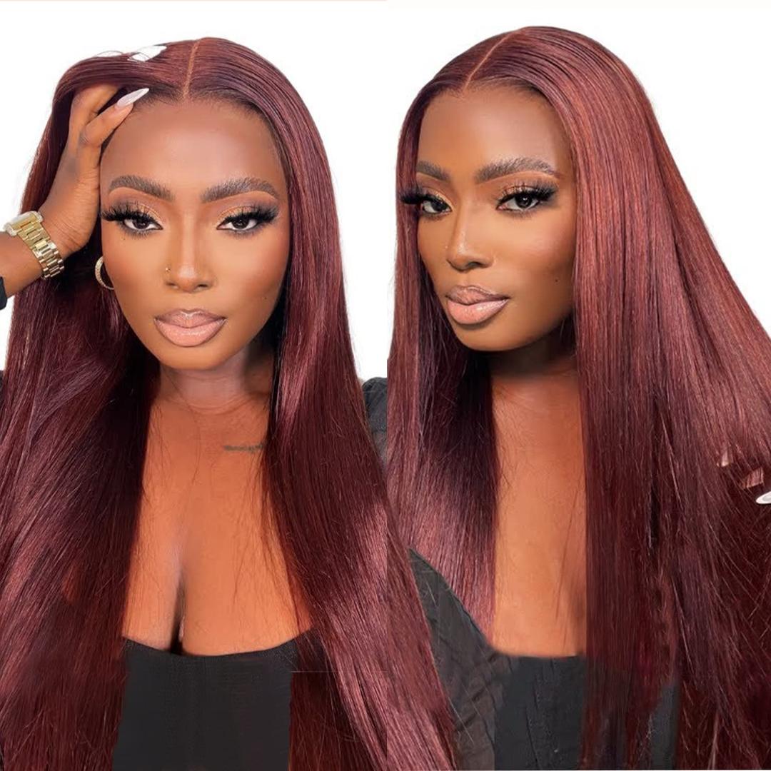 BrownBomb Reddish Brown Lace Front Wigs Pre Plucked Ready to Wear, HD Glueless 13X5X1 Synthetic Lace Front Wigs for Women 180 Density, Rich Reddish Brown Wig (26)