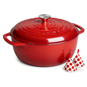 Umite Chef 6QT Enameled Cast Iron Dutch Oven with Lid, Versatile HeavyDuty Cookware Pot for Baking Bread, Braising, Soups & Stews, Oven & Stovetop Safe with Heat Resistant Gloves（Red）