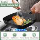 Beijiyi 3-Piece Metal Spatula for Cast Iron Skillet, Sturdy Stainless Steel | Heavy Duty, Heat Resistant Silicone Handle, Beveled Edges, Turner Flipper for Kitchen Use, Flipping, Cooking, Dishwasher Safe