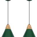 Farmhouse Pendant Light, 9.4inch, 2 Packs- Green Industrial Kitchen Pendant Lights, Pendant Lights Kitchen Island, Pendant Light for Bedroom, Office, Kichen Sink, Library