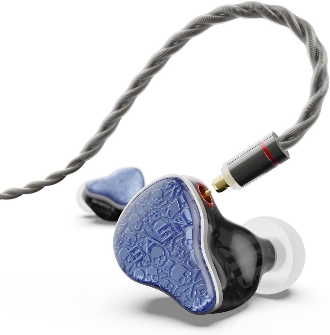 BASN Bmaster5 In Ear Monitors, 1DLC Diaphragm+4BA 5 Drivers IEM Earphones with Silver-plated OFC Cable, Noise Isolation Wired Earbuds for Musicians (Baltic Blue)