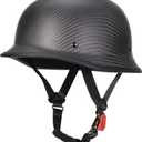 Vintage Motorcycle Half Helmets, Carbon Fiber Open Face Retro Motorcycle Helmets, German Style Half Shell Dot Helmet (S, Black)