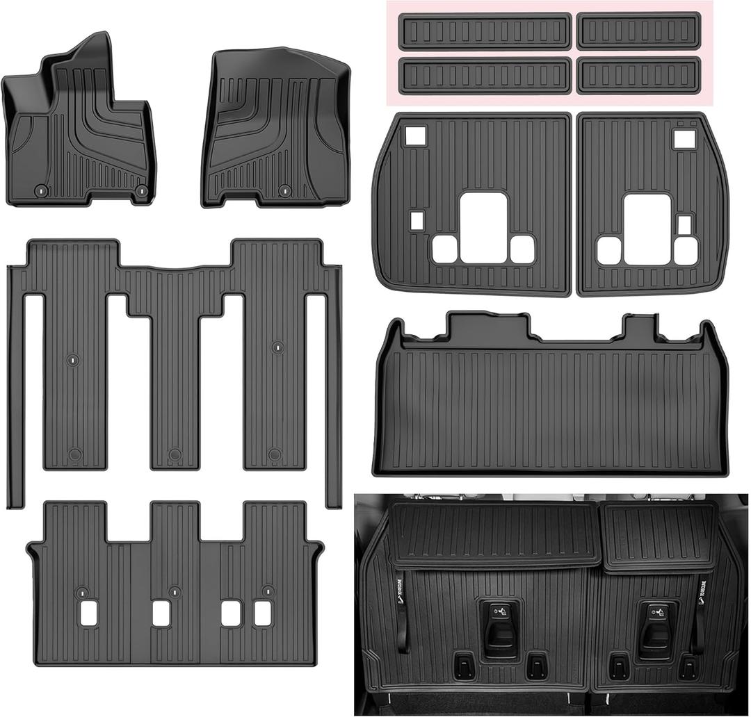 11 PCS Floor Mats for Kia Carnival 2022-2025 2026 (Only Fit Gas & 8 Seats) - All Weather TPE Floor Liners Cargo Liner with Backrest Mats Carnival Accessories Custom Fit Trunk Mats Full Set, Black