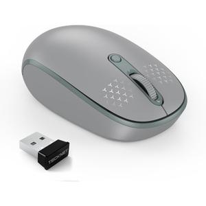 TECKNET Wireless Mouse, 2.4G Quiet Computer Mouse with USB Receiver, 4 Buttons Portable Cordless Mice for Chromebook, Laptop, PC, Mac, 800/1200/1600 DPI - Grey