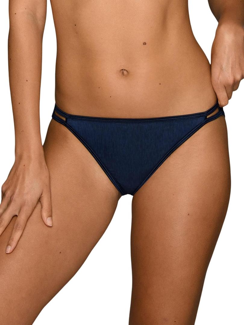 Vanity Fair Women's Illumination String Bikini Panties, Silky Stretch & Satin Trim 5, Ghost Navy