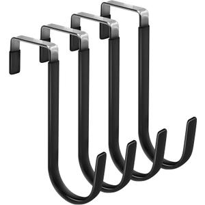 FYY Over the Door Hooks, 4 Pack Door Hangers Hooks with Rubber Prevent Scratches Heavy Duty Organizer Hooks for Living Room, Bathroom, Bedroom, Kitchen Hanging Clothes, Towels, Hats, Coats, Bags Black