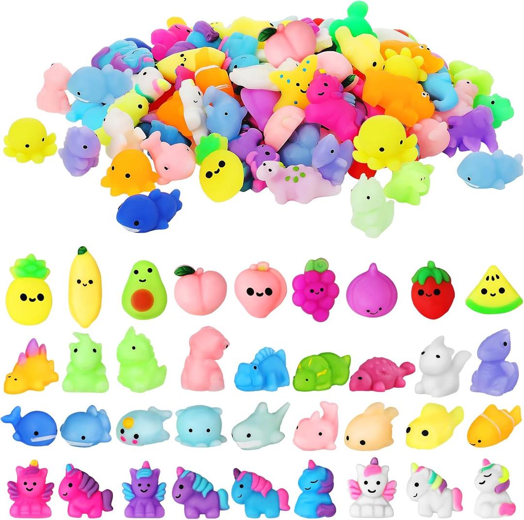 Sosation 200 Pcs Kawaii Toys Dinosaur Unicorn Sea Animals Fruit Stress Toy Birthday Party Favors Stuffers Goodie Bags Stress Toys for Party Favors Supplies